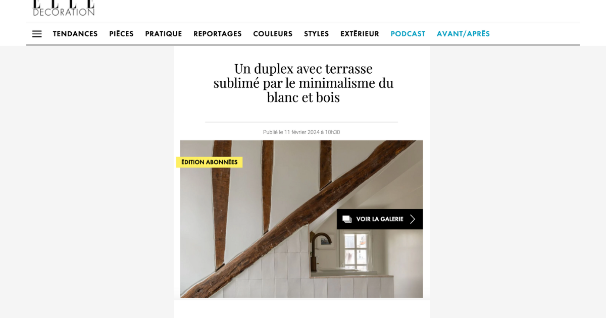 ELLE Déco Un duplex avec terrasse sublimé par le minimalisme du blanc