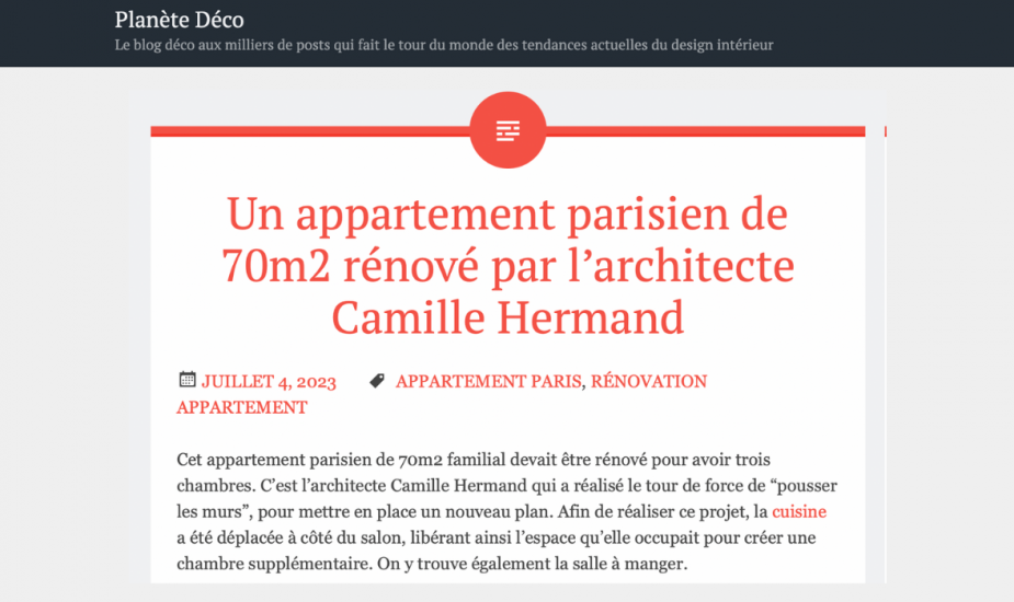 Planète déco : Un appartement Parisien de 70m2 rénové par Camille Hermand