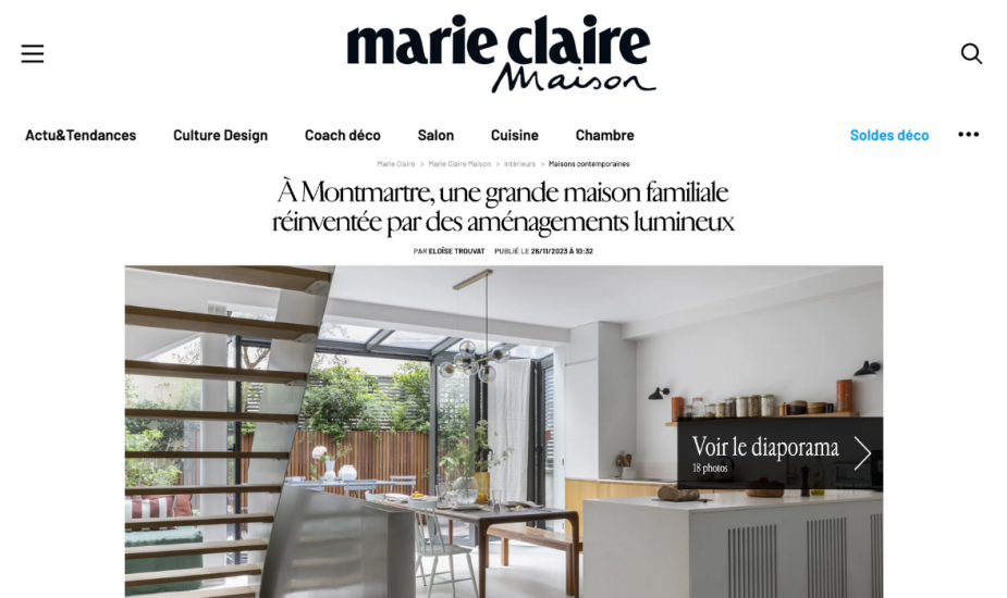 Marie Claire Maison : À Montmartre, une grande maison familiale réinventée par des aménagements lumineux
