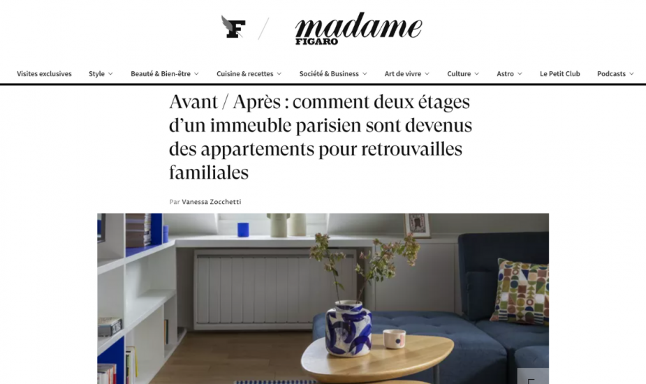 Madame Figaro : Avant / Après : comment deux étages d’un immeuble parisien sont devenus des appartements pour retrouvailles familiales
