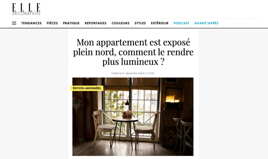 Elle décoration : Mon appartement est exposé plein nord, comment le rendre plus lumineux ?